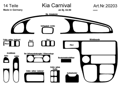 Foto van Prewoodec interieurset kia carnival 4/1999- 14-delig - wortelnoot kia carnival ii (gq) via winparts