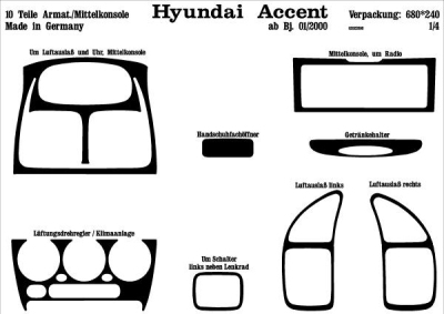 Prewoodec interieurset hyundai accent 01/2000- 10-delig - wortelnoot hyundai excel saloon (x-3)  winparts