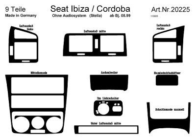 Prewoodec interieurset seat ibiza/cordoba 6k2 8/1999-2002 excl. radio 9-delig - wortelnoot seat cordoba (6k2)  winparts