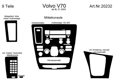 Prewoodec interieurset volvo v70 2000-2007 (audio hu403) 7-delig - wortelnoot volvo v70 ii (sw)  winparts