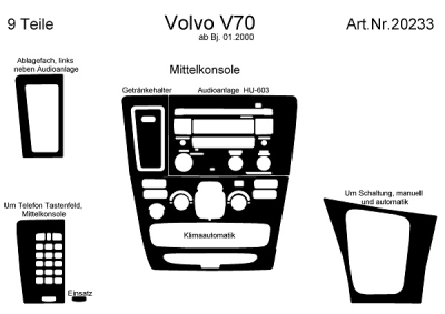 Prewoodec interieurset volvo v70 2000-2007 (audio hu603) 7-delig - wortelnoot volvo v70 ii (sw)  winparts
