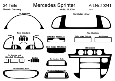 Prewoodec interieurset mercedes sprinter incl. bijrijdersairbag 2/2000- 24-delig - wortelnoot mercedes-benz sprinter 3,5-t open laadbak/ chassis (906)  winparts