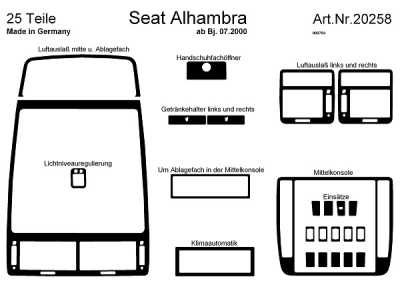Foto van Prewoodec interieurset seat alhambra 07/2000- 24-delig - aluminium seat alhambra (7v8, 7v9) via winparts
