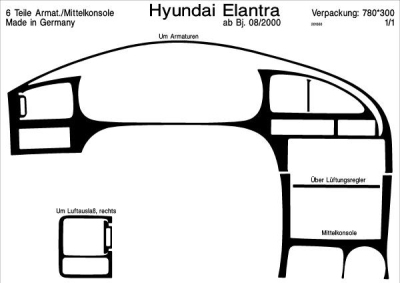 Prewoodec interieurset hyundai elantra 8/2000- 6-delig - wortelnoot hyundai elantra (xd)  winparts