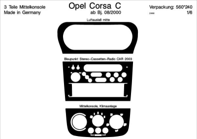 Prewoodec interieurset opel corsa c incl. airco 8/2000- (blaupunkt) - wortelnoot opel corsa c (f08, f68)  winparts