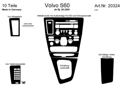 Prewoodec interieurset volvo s60 automaat 8/2000- (audio hu803) - aluminium volvo s60 i  winparts