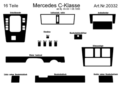 Prewoodec interieurset mercedes c-klasse 5/1993-8/1995 incl. airco - aluminium mercedes-benz c-klasse stationwagen (s202)  winparts