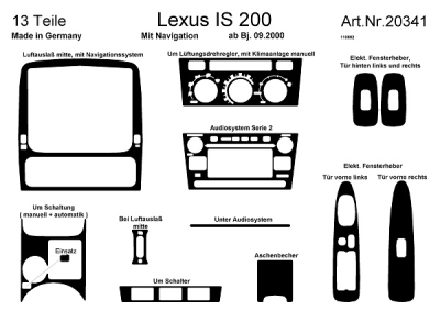 Foto van Prewoodec interieurset lexus is200 incl. navi 9/2000- - aluminium lexus is sportcross via winparts