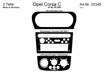 Prewoodec interieurset opel corsa c 8/2000- incl. airco (grundig) - wortelnoot opel corsa c (f08, f68)  winparts