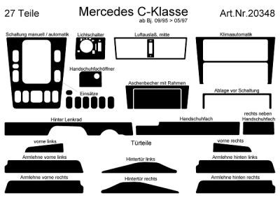 Foto van Prewoodec interieurset mercedes c-klasse 9/1995-5/1997 27-delig - wortelnoot mercedes-benz c-klasse (w202) via winparts