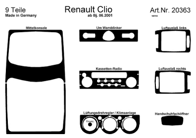 Prewoodec interieurset renault clio 6/2001- (cassette-radio player) - aluminium renault clio ii bestelwagen (sb0/1/2_)  winparts