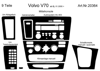 Prewoodec interieurset volvo v70 2000-2007 incl. handmatige airco (audio hu803) - aluminium volvo v70 ii (sw)  winparts