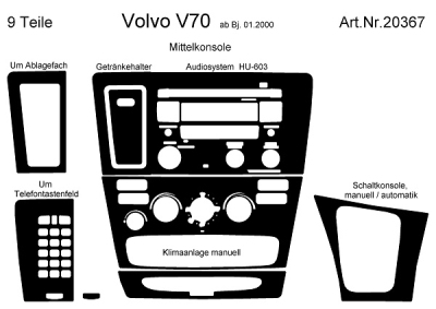 Prewoodec interieurset volvo v70 2000-2007 incl. handmatige airco (audio hu603) - wortelnoot volvo v70 ii (sw)  winparts