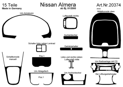 Foto van Prewoodec interieurset nissan almera 1/2000- incl. cd-speler - aluminium nissan almera i (n15) via winparts