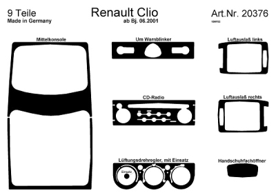 Prewoodec interieurset renault clio 6/2001- (incl. cd-radio) - aluminium renault clio ii bestelwagen (sb0/1/2_)  winparts