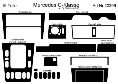 Foto van Prewoodec interieurset mercedes c-klasse 9/1995-5/1997 19-delig - wortelnoot mercedes-benz c-klasse (w202) via winparts