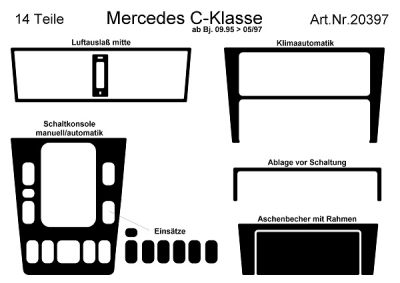 Foto van Prewoodec interieurset mercedes c-klasse 9/1995-5/1997 14-delig - wortelnoot mercedes-benz c-klasse (w203) via winparts