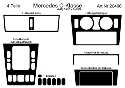 Prewoodec interieurset mercedes c-klasse 5/1997-4/2000 14-delig - wortelnoot mercedes-benz c-klasse t-model (s203)  winparts