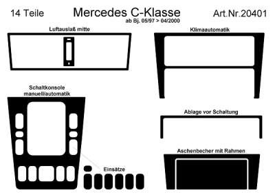 Prewoodec interieurset mercedes c-klasse 5/1997-4/2000 14-delig - wortelnoot mercedes-benz c-klasse (w204)  winparts