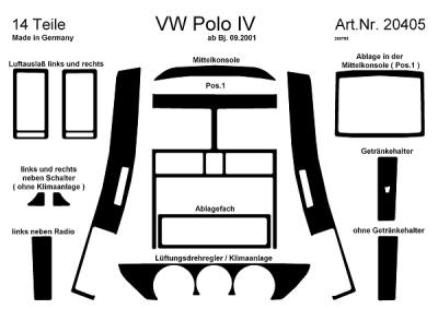 Prewoodec interieurset volkswagen polo 9n 9/2001- 14-delig - aluminium volkswagen polo (9n_)  winparts