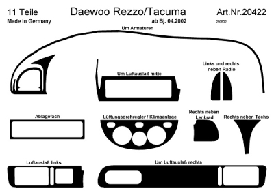 Prewoodec interieurset daewoo tacuma 5/2001- 11-delig - aluminium  winparts