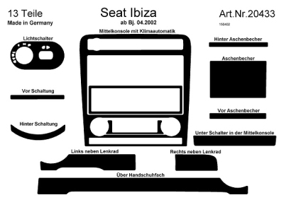 Prewoodec interieurset seat ibiza 6l 4/2002- incl. airco 13-delig - aluminium seat ibiza iv (6l1)  winparts