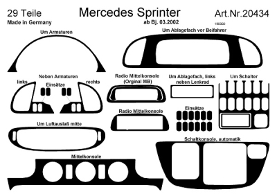 Prewoodec interieurset mercedes sprinter 3/2002- automaat excl. bijrijdersairbag - wortelnoot mercedes-benz sprinter 3,5-t open laadbak/ chassis (906)  winparts