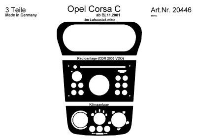 Prewoodec interieurset opel corsa c 11/2001- 3-delig (vdo audio) - wortelnoot opel corsa c bestelwagen (f08, w5l)  winparts