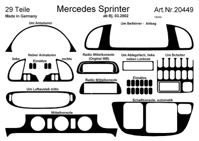 Prewoodec interieurset mercedes sprinter 3/2002- automaat incl. bijrijdersairbag - wortelnoot mercedes-benz sprinter 3,5-t bestelwagen (906)  winparts