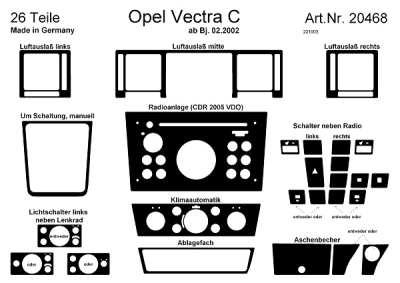 Foto van Prewoodec interieurset opel vectra c handgeschakeld 2002- incl. climate control (vdo) - wortelnoot opel vectra c stationwagen via winparts