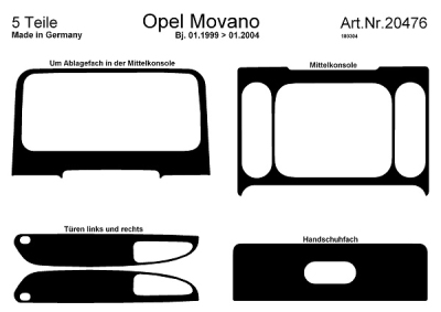Foto van Prewoodec interieurset opel movano 1999-2004 5-delig - wortelnoot opel movano bestelwagen (f9) via winparts