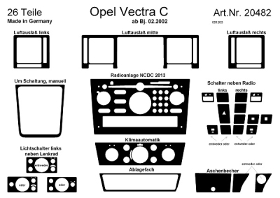 Prewoodec interieurset opel vectra c handgeschakeld 2002- incl. climate control (ncdc) - wortelnoot opel vectra c gts  winparts
