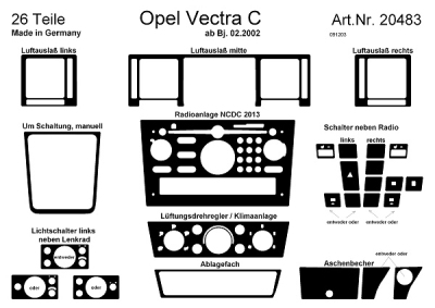 Prewoodec interieurset opel vectra c handgeschakeld 2002- incl. airco (ncdc) - wortelnoot opel vectra c gts  winparts