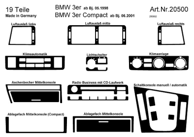 Prewoodec interieurset bmw 3-serie e46 5/1998- incl. cd/navi/airco - wortelnoot bmw 3 touring (e46)  winparts