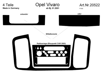 Prewoodec interieurset opel vivaro 01/2001- 4-delig (blaupunkt audio) - aluminium opel vivaro bestelwagen (f7)  winparts