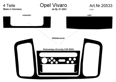 Prewoodec interieurset opel vivaro 01/2001- 4-delig (grundig audio) - aluminium opel vivaro bestelwagen (f7)  winparts