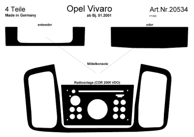 Foto van Prewoodec interieurset opel vivaro 01/2001- 4-delig (vdo audio) - wortelnoot opel vivaro open laadbak/ chassis (e7) via winparts