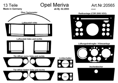 Prewoodec interieurset opel meriva 02/2003- 12-delig (vdo radio) - aluminium opel meriva  winparts