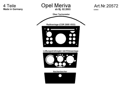 Prewoodec interieurset opel meriva 02/2003- (vdo radio) 4-delig - aluminium opel meriva  winparts