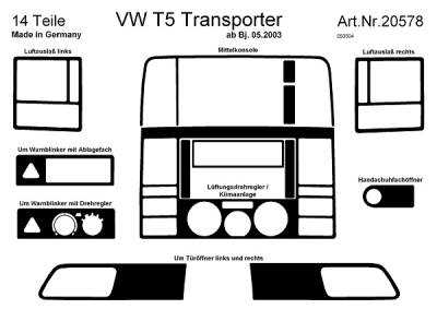 Prewoodec interieurset volkswagen transporter t5 4/2003- 14-delig - aluminium volkswagen transporter v bestelwagen (7ha, 7hh, 7ea, 7eh)  winparts
