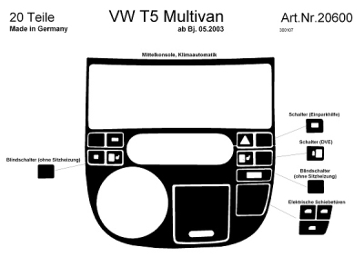 Prewoodec interieurset volkswagen transporter t5 5/2003- climatronic (multivan) - aluminium volkswagen transporter v bus (7hb, 7hj, 7eb, 7ej, 7ef, 7eg, 7hf, 7ec)  winparts