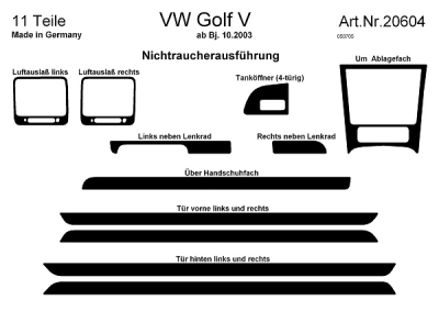 Foto van Prewoodec interieurset volkswagen golf v 4/5-deurs 10/2003- 11-delig - aluminium volkswagen golf plus (5m1, 521) via winparts