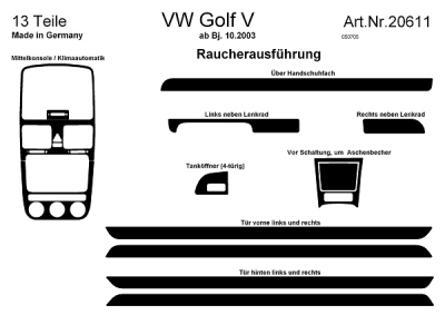 Foto van Prewoodec interieurset volkswagen golf v 5-deurs 10/2003- incl. climatronic 13-delig - wortelnoot volkswagen golf v variant (1k5) via winparts
