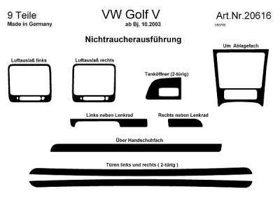 Prewoodec interieurset volkswagen golf v 3-deurs 10/2003- 9-delig - aluminium volkswagen golf v (1k1)  winparts