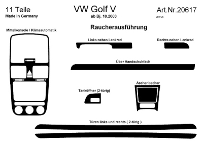 Prewoodec interieurset volkswagen golf v 3-deurs 10/2003- incl. climatronic 11-delig - wortelnoot volkswagen golf plus (5m1, 521)  winparts