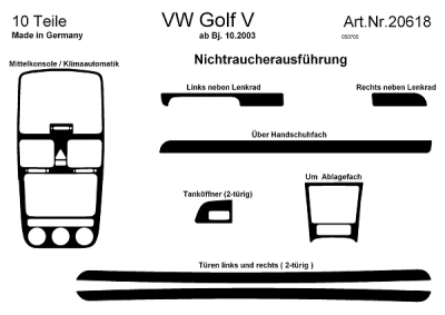 Prewoodec interieurset volkswagen golf v 3-deurs 10/2003- incl. climatronic 10-delig - wortelnoot volkswagen golf v (1k1)  winparts