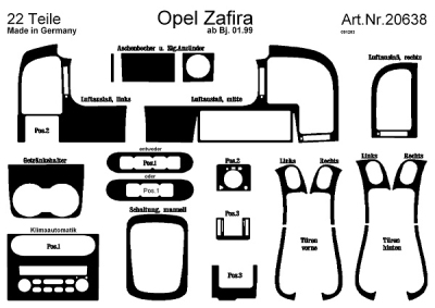 Foto van Prewoodec interieurset opel zafira 1/1999- incl. climate control 22-delig - dark wortelnoot opel zafira a (f75_) via winparts