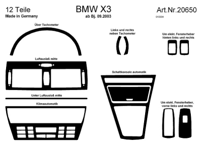 Foto van Prewoodec interieurset bmw x3 9/2003- automaat 12-delig - aluminium bmw x3 (e83) via winparts