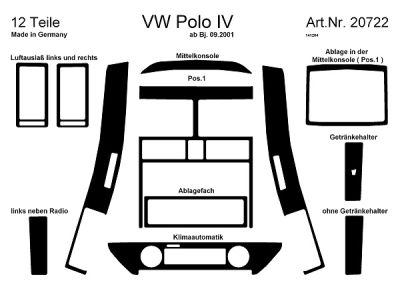 Foto van Prewoodec interieurset volkswagen polo 9n 9/2001- incl. climate control 12-delig - aluminium volkswagen polo (9n_) via winparts