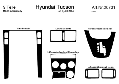 Prewoodec interieurset hyundai tucson 8/2004- automaat 9-delig - aluminium hyundai tucson (jm)  winparts